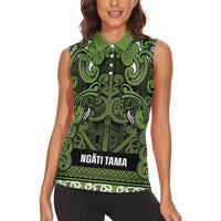 Aotearoa Iwi Ngāti Tama ki Taranaki Trust Women Sleeveless Polo Shirt Maori Wharenui House Tribal Pattern LT9 - Polynesian Pride