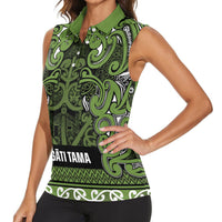 Aotearoa Iwi Ngāti Tama ki Taranaki Trust Women Sleeveless Polo Shirt Maori Wharenui House Tribal Pattern LT9 - Polynesian Pride