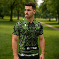 Aotearoa Iwi Ngāti Tama ki Taranaki Trust Zipper Polo Shirt Maori Wharenui House Tribal Pattern LT9 - Polynesian Pride