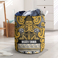 Aotearoa Iwi Ngāti Tama ki Te Waipounamu Trust Laundry Basket Maori Wharenui House Tribal Pattern LT9 Gold - Polynesian Pride