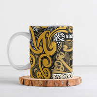 Aotearoa Iwi Ngāti Tama ki Te Waipounamu Trust Ceramic Mug Maori Wharenui House Tribal Pattern LT9 Gold - Polynesian Pride