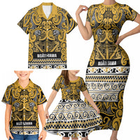 Aotearoa Iwi Ngāti Tama ki Te Waipounamu Trust Family Matching Short Sleeve Bodycon Dress and Hawaiian Shirt Maori Wharenui House Tribal Pattern LT9 - Polynesian Pride