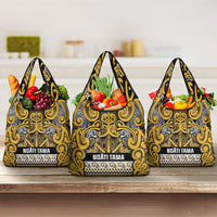 Aotearoa Iwi Ngāti Tama ki Te Waipounamu Trust Grocery Bag Maori Wharenui House Tribal Pattern LT9 3-pack One Size Gold - Polynesian Pride