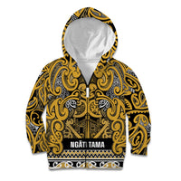 Aotearoa Iwi Ngāti Tama ki Te Waipounamu Trust Kid Hoodie Maori Wharenui House Tribal Pattern LT9 Zip Hoodie Gold - Polynesian Pride