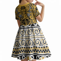 Aotearoa Iwi Ngāti Tama ki Te Waipounamu Trust Kid Short Sleeve Dress Maori Wharenui House Tribal Pattern LT9 - Polynesian Pride