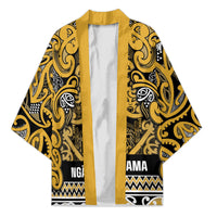 Aotearoa Iwi Ngāti Tama ki Te Waipounamu Trust Kimono Maori Wharenui House Tribal Pattern LT9 Unisex Gold - Polynesian Pride
