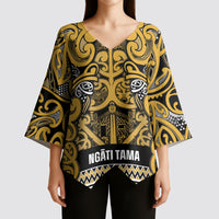 Aotearoa Iwi Ngāti Tama ki Te Waipounamu Trust Kimono Sleeve Blouse Maori Wharenui House Tribal Pattern LT9 - Polynesian Pride
