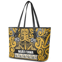 Aotearoa Iwi Ngāti Tama ki Te Waipounamu Trust Leather Tote Bag Maori Wharenui House Tribal Pattern LT9 - Polynesian Pride