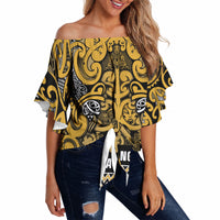Aotearoa Iwi Ngāti Tama ki Te Waipounamu Trust Off Shoulder Wrap Waist Top Maori Wharenui House Tribal Pattern LT9 Gold - Polynesian Pride