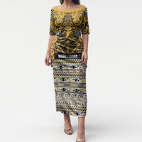 Aotearoa Iwi Ngāti Tama ki Te Waipounamu Trust Puletasi Maori Wharenui House Tribal Pattern LT9 Long Dress Gold - Polynesian Pride