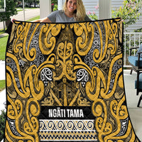 Aotearoa Iwi Ngāti Tama ki Te Waipounamu Trust Quilt Maori Wharenui House Tribal Pattern LT9 Gold - Polynesian Pride