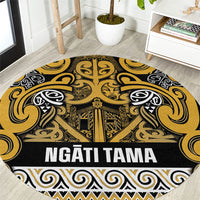 Aotearoa Iwi Ngāti Tama ki Te Waipounamu Trust Round Carpet Maori Wharenui House Tribal Pattern LT9 Gold - Polynesian Pride