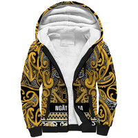 Aotearoa Iwi Ngāti Tama ki Te Waipounamu Trust Sherpa Hoodie Maori Wharenui House Tribal Pattern LT9 Unisex Gold - Polynesian Pride