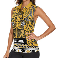 Aotearoa Iwi Ngāti Tama ki Te Waipounamu Trust Women Sleeveless Polo Shirt Maori Wharenui House Tribal Pattern LT9 - Polynesian Pride