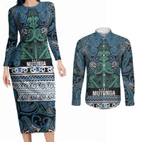 Aotearoa Iwi Ngati Mutunga Couples Matching Long Sleeve Bodycon Dress and Long Sleeve Button Shirt Maori Wharenui House Tribal Pattern
