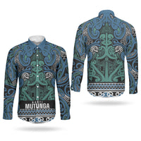Aotearoa Iwi Ngati Mutunga Couples Matching Off Shoulder Maxi Dress and Long Sleeve Button Shirt Maori Wharenui House Tribal Pattern