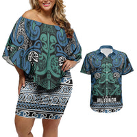 Aotearoa Iwi Ngati Mutunga Couples Matching Off Shoulder Short Dress and Hawaiian Shirt Maori Wharenui House Tribal Pattern