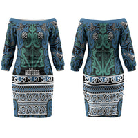 Aotearoa Iwi Ngati Mutunga Couples Matching Off The Shoulder Long Sleeve Dress and Long Sleeve Button Shirt Maori Wharenui House Tribal Pattern