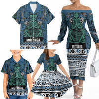 Aotearoa Iwi Ngati Mutunga Family Matching Off The Shoulder Long Sleeve Dress and Hawaiian Shirt Maori Wharenui House Tribal Pattern