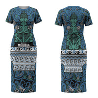 Aotearoa Iwi Ngati Mutunga Family Matching Short Sleeve Bodycon Dress and Hawaiian Shirt Maori Wharenui House Tribal Pattern