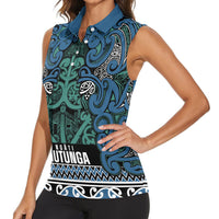 Aotearoa Iwi Ngati Mutunga Women Sleeveless Polo Shirt Maori Wharenui House Tribal Pattern