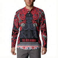 Aotearoa Iwi Te ati Awa Button Sweatshirt Maori Wharenui House Tribal Pattern