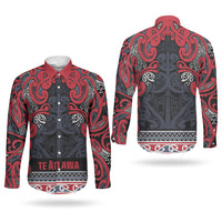 Aotearoa Iwi Te ati Awa Couples Matching Off Shoulder Maxi Dress and Long Sleeve Button Shirt Maori Wharenui House Tribal Pattern