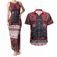 Aotearoa Iwi Te ati Awa Couples Matching Tank Maxi Dress and Hawaiian Shirt Maori Wharenui House Tribal Pattern