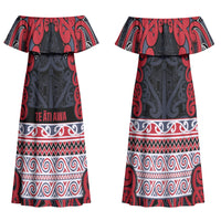 Aotearoa Iwi Te ati Awa Family Matching Off Shoulder Maxi Dress and Hawaiian Shirt Maori Wharenui House Tribal Pattern