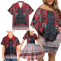 Aotearoa Iwi Te ati Awa Family Matching Off Shoulder Short Dress and Hawaiian Shirt Maori Wharenui House Tribal Pattern