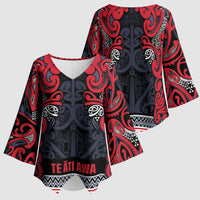 Aotearoa Iwi Te ati Awa Kimono Sleeve Blouse Maori Wharenui House Tribal Pattern