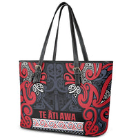 Aotearoa Iwi Te ati Awa Leather Tote Bag Maori Wharenui House Tribal Pattern