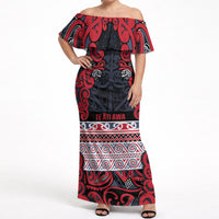 Aotearoa Iwi Te ati Awa Off Shoulder Maxi Dress Maori Wharenui House Tribal Pattern