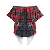 Aotearoa Iwi Te ati Awa Off Shoulder Wrap Waist Top Maori Wharenui House Tribal Pattern