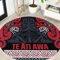Aotearoa Iwi Te ati Awa Round Carpet Maori Wharenui House Tribal Pattern
