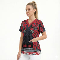 Aotearoa Iwi Te ati Awa Scrub Top Maori Wharenui House Tribal Pattern
