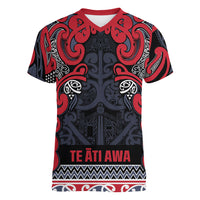 Aotearoa Iwi Te ati Awa Women V-Neck T-Shirt Maori Wharenui House Tribal Pattern