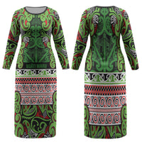 Aotearoa Iwi Ngati Maru Hauraki Family Matching Long Sleeve Bodycon Dress and Hawaiian Shirt Maori Wharenui House Tribal Pattern