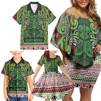 Aotearoa Iwi Ngati Maru Hauraki Family Matching Off Shoulder Short Dress and Hawaiian Shirt Maori Wharenui House Tribal Pattern