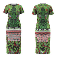 Aotearoa Iwi Ngati Maru Hauraki Family Matching Short Sleeve Bodycon Dress and Hawaiian Shirt Maori Wharenui House Tribal Pattern