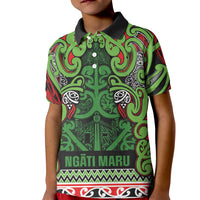 Aotearoa Iwi Ngati Maru Hauraki Kid Polo Shirt Maori Wharenui House Tribal Pattern