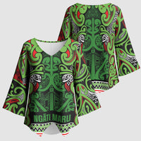 Aotearoa Iwi Ngati Maru Hauraki Kimono Sleeve Blouse Maori Wharenui House Tribal Pattern