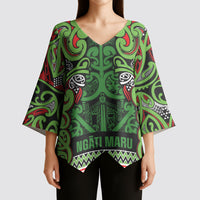 Aotearoa Iwi Ngati Maru Hauraki Kimono Sleeve Blouse Maori Wharenui House Tribal Pattern