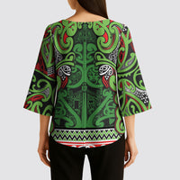 Aotearoa Iwi Ngati Maru Hauraki Kimono Sleeve Blouse Maori Wharenui House Tribal Pattern
