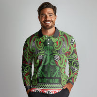 Aotearoa Iwi Ngati Maru Hauraki Long Sleeve Polo Shirt Maori Wharenui House Tribal Pattern