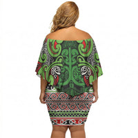 Aotearoa Iwi Ngati Maru Hauraki Off Shoulder Short Dress Maori Wharenui House Tribal Pattern