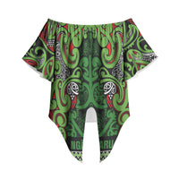 Aotearoa Iwi Ngati Maru Hauraki Off Shoulder Wrap Waist Top Maori Wharenui House Tribal Pattern