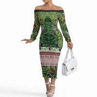 Aotearoa Iwi Ngati Maru Hauraki Off The Shoulder Long Sleeve Dress Maori Wharenui House Tribal Pattern