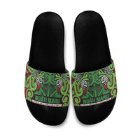 Aotearoa Iwi Ngati Maru Hauraki Slide Sandals Maori Wharenui House Tribal Pattern