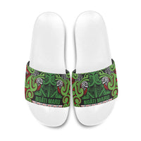Aotearoa Iwi Ngati Maru Hauraki Slide Sandals Maori Wharenui House Tribal Pattern
